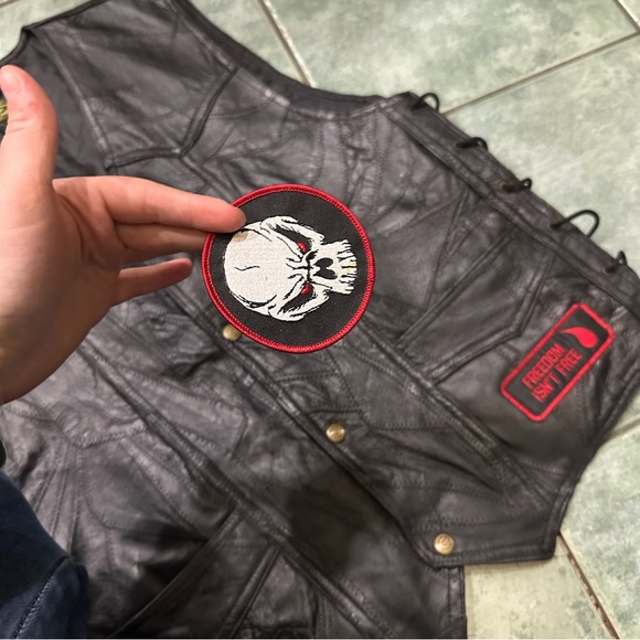 VTG 90s Leather Patchwork Lace Up Sides Motorcycle Biker Vest - Picture 5 of 13